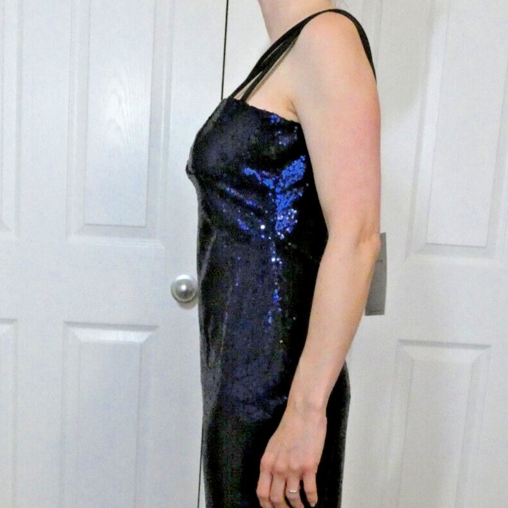 Vintage Vamp Dress Blue Sequins Sexy Prom Goth Cocktail Party Petite Size SP - Picture 5 of 10
